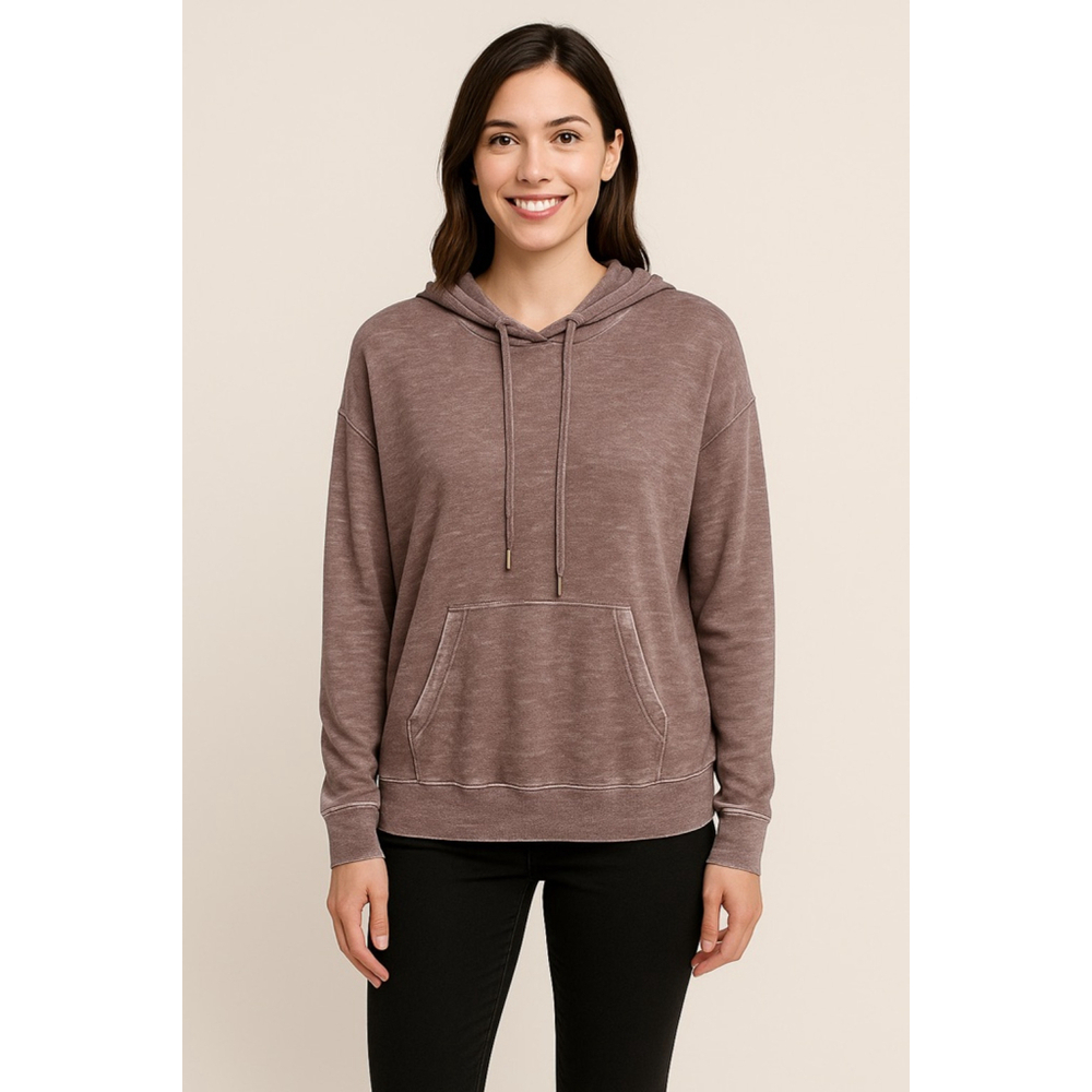 Z SUPPLY Large Slub Knit Hoodie in Mauve Brown | Kangaroo Pockets | MINOR FRONT